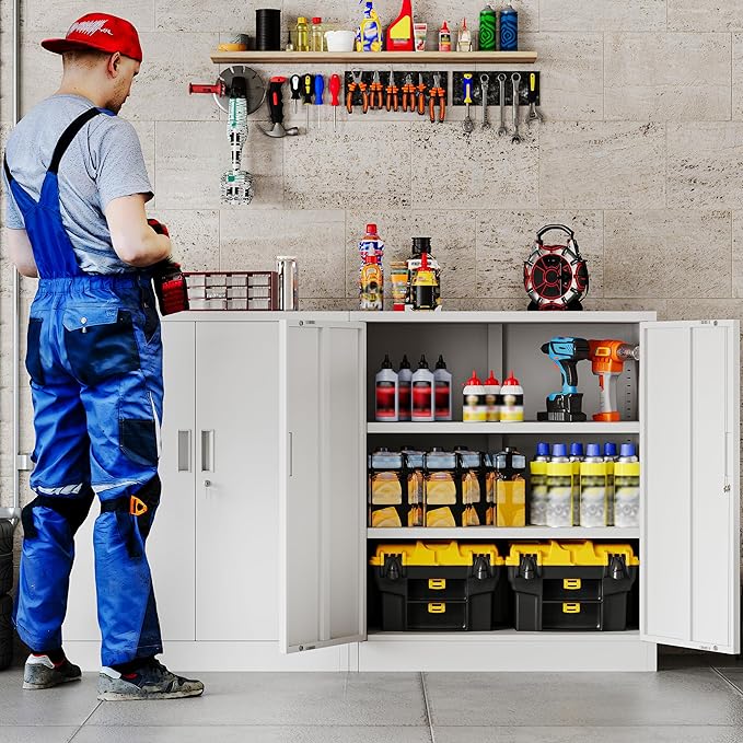 Metal Storage Cabinet, 36 Inch Tall Metal Storage Cabinet with Doors and Shelves, Pantry Cabinets for Kitchen Storage, Garage Cabinet for Living, Dining Room, Assemble Required.