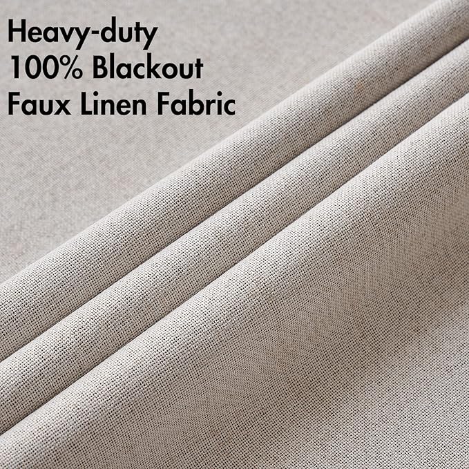 MIULEE 100% Blackout Linen Textured Curtains for Bedroom Solid Thermal Insulated Ivory Grommet Room Darkening Curtains & Drapes Luxury Decor for Living Room Nursery 52 x 54 Inch (2 Panels)