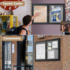 Mifuro 48"x30" Enclosed Bulletin Board, Outdoor Lockable Weather-Resistant Aluminum Cork Noticeboard for School & Office, Black Frame w/Grey Flet