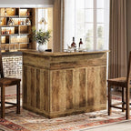 Tribesigns Bar Cabinet, L-Shaped Home Bar Table with Stemware Racks, 4-Tier Corner Bar Unit Liquor Wine Bar Table Reception Desk for Home Pub, Rustic Brown