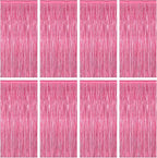 8 Pack Pink Backdrop, 3.28 FT x 7.05 FT Pink Birthday Decorations, Metallic Pink Backdrop for Photoshoot Foil Curtains Party Streamer, Valentines Day Decorations Birthday Photo Booth Props