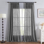 MYSKY HOME Living Room Curtains Dark Grey Semi Sheer Light Filtering Privacy Drapes Linen Look Textured Farmhouse Style, Pinch Pleated Curtain for Sliding Glass Door, 40" x 102", Dark Grey, 2 Panels