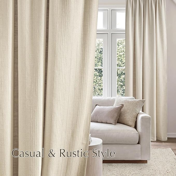 NICETOWN Jacquard Linen Farmhouse Curtains, Waffle Weave Pattern Privacy with Light Filtering Window Treatments for Bedroom, W52 x L90, 2 Panels