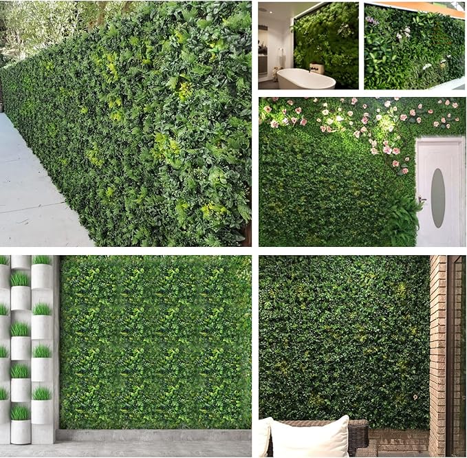 Boshen Artifical Grass Wall Backdrop 12PCS 10"x10" Boxwood Panels Grass Boxwood Hedge Wall Greenery UV Protected Artificial Grass Wall Decor for Party Wedding Backyard Indoor Outdoor