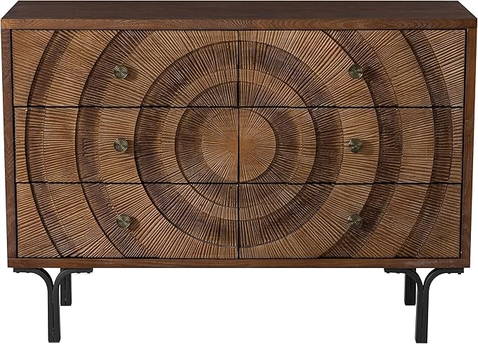 Farmhouse 6-Drawer Dresser, Accent Wooden Chest of Drawers with Circle Pattern and Radioactive Wood Lines,Accent Storage Dresser for Living Room, Bedroom, Brown