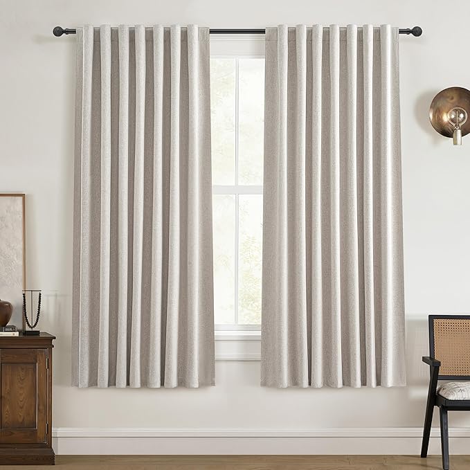 48 Inch Curtains Sunblock Curtains for Bedroom 2 Panel Sets, Total Blackout Insulated Opaque Curtain for Summer Heat Drapes for 50 Inch Small Window Natural Light Brown (50" Wx48 L)