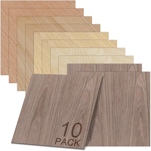 GSCIT Club 10 PCS Wood Veneer, 8 inch x 8 inch Birch, Oak, Maple, Walnut and Red Oak Wood Edge Banding Pre-glued Flexible, Veneer Tape Banding