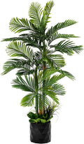 Deluxe 78" Golden Cane Palm Artificial Tree + Premium Fiddle Leaf Foliage in 8" Base + 12" Plant Pot Skirt + Bonus USA Flag Style Pot Pant