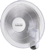 Comfort Zone Oscillating Wall Mount Fan with Adjustable Vertical Tilt, 16 inch, 3 Speed, Metal Grille, 90 Degree Oscillation, 3 Modes: Normal, Pulse, and Sleep, 4H Timer, & Wi-Fi App Control, White