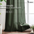 XTMYI 70 Inch Wide Loden Back Tab/Hook Belt Linen Cotton Sheer Curtains for Bedroom,2 Panels,96 Inch Length