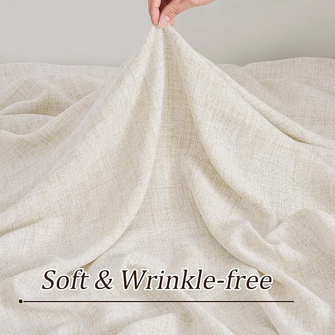 RAIN CITY Linen Pinch Pleated Curtains 90 Inches Long Set of 2, 42 Inch Wide Semi Sheer Light Filtering Drapes for Bedroom Living Room Home Decor,Back Tab Panels with Hooks,W42 x L90,Natural Color