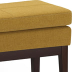 SIMPLIHOME Carlson Small Ottoman Bench - 27 inch Wide Upholstered Woven Fabric Rectangle Ottoman in Marigold, Mid Century Modern Bench for Bedroom, Entryway or Living Room with Padded Seat