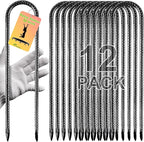Rebar Stakes, 12 Inch 12 Pack Ground Stakes U Hook Heavy Duty Metal Steel Trampoline Anchors with Chisel Point for Trampoline High Wind Chicken Coop Accessories Fence Gardening Tent Dog