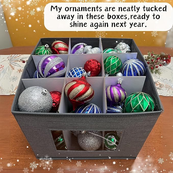 VENO 1 Pack Wine Glass Storage Box, Stemware Storage Case Hard Shell, Christmas Holiday Ornaments China Containers with Dividers & Handles, for Moving Crystal Glassware Champagne Flute (for 9 Glasses)