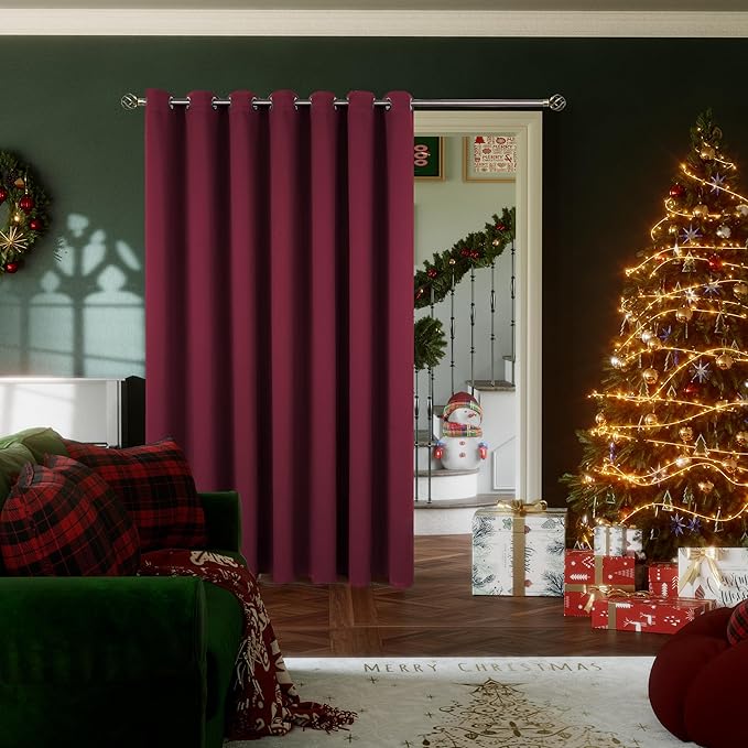 BGment Fashion Sliding Door Curtain 100 X 84 Inches, Wide Thermal Blackout Curtains Room Darkening Room Divider Window Curtain, 1 Panel, Burgundy Red, 84 Length X Wide 100