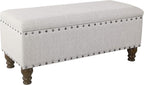 Homepop Home Decor | Upholstered Bench with Nailhead Trim | Large Ottoman with Storage for Living Room & Bedroom | Decorative Home Furniture, Gray Woven