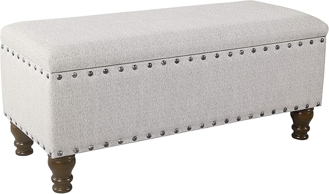 Homepop Home Decor | Upholstered Bench with Nailhead Trim | Large Ottoman with Storage for Living Room & Bedroom | Decorative Home Furniture, Gray Woven