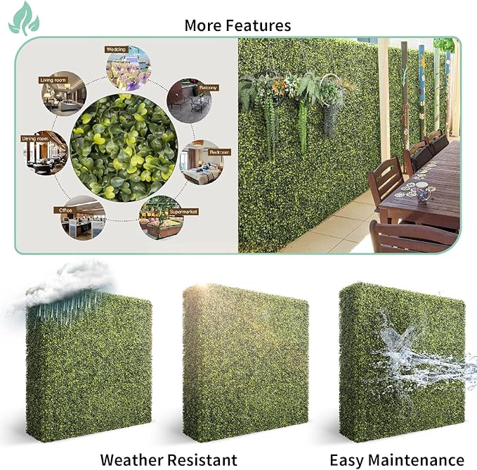 SunnyRoyal 108" Wx72 Hx12 D Artificial Boxwood Hedge Wall for Indoor and Outdoor Lifelike Greenery Privacy Fence for Patio Balcony Office Garden Party