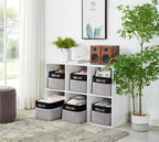 DECOMOMO Storage Baskets for Shelves - Fabric Storage Bins, Linen Closet Organizers and Storage (Grey & Black, Large - 3 Pack)