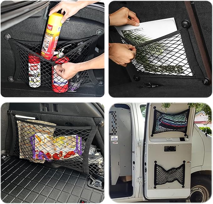 2 Layer Small Cargo Net,Cargo Storage Pocket Net, Mesh Elastic Pouch Organizer with Mounting Screws Hooks for Car,Rv, Trunk,Boats,SUV, Truck (2 Pack,19.8 x 9.8Inch(50 x25cm)