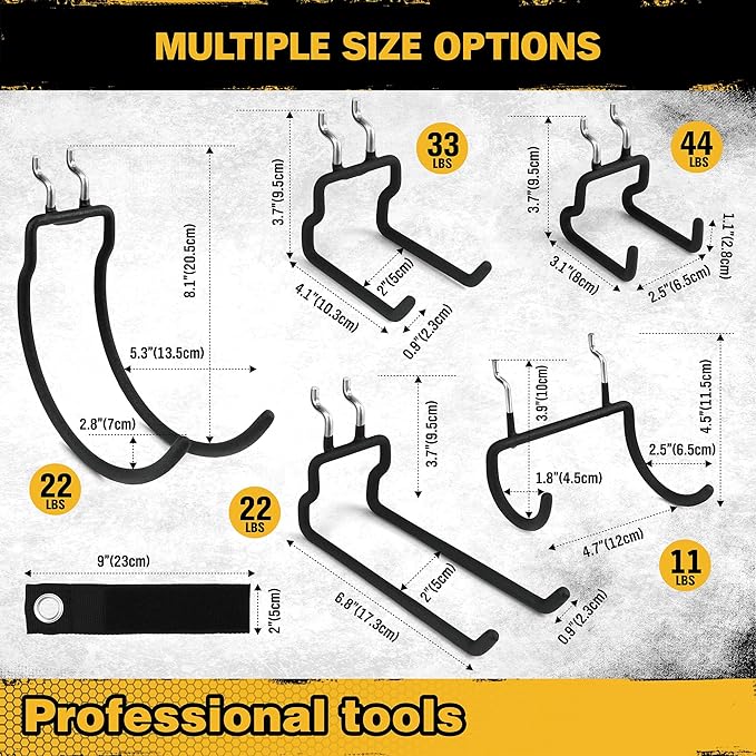 ELEAD 12-Piece Pegboard Hooks with Extension Straps, Heavy Duty Organizer Pegboard Accessories Fit for 1/4" Pegboard, Peg Board Tool Utility Hangers for Power Tool, Drill, Bag, Cord