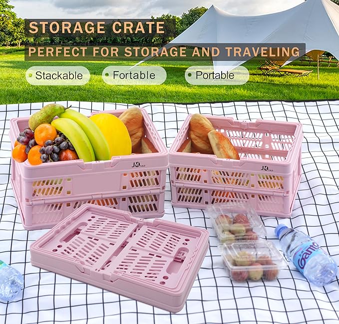 20 Liter Folding Storage Basket, Collapsible Plastic Folding Box, Storage Crates for Home, Office, Garage (Pink)
