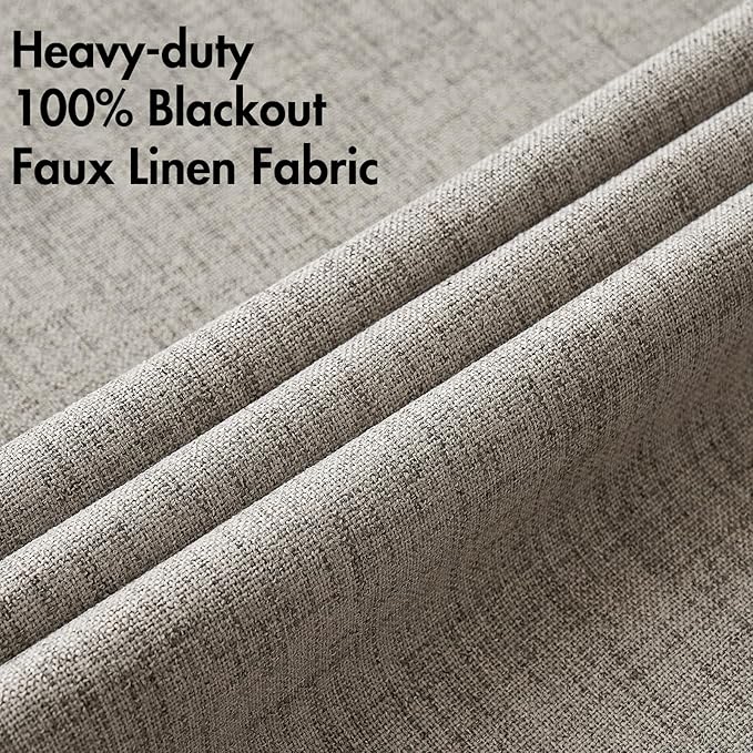 MIULEE Linen Texture Curtains for Bedroom Solid 100% Blackout Thermal Insulated Linen Curtains Grommet Room Darkening Drapes for Living Room Nursery 52x54 Inch (2 Panels)