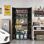 Metal Garage Storage Cabinet with Locking Doors,Steel Tool Cabinets with Adjustable Shelves for Home,Office,Garage,Warehouse Organisieren(Black)