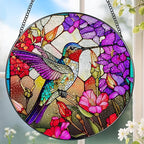 8 Inch Stained Glass Suncatcher Ornament, DOUHASU Hummingbird Sun Catchers Indoor Window, Stained Glass Window Hanging, Home Decor, Hummingbird Lovers Gifts for Women, Mom, Friend