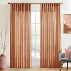 XTMYI 70 Inches Wide Terracotta Country Curtains for Living Room,Sheer Linen Curtains for Bedroom 96 Inches Long