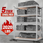 REIBII 2020LBS Garage Shelving Heavy Duty Metal Shelving 5 Tier Storage Shelves, Garage Shelves for Basement, Warehouse, Pantry, Closet, Kitchen, 72" H x 35.55" W x 16" D, Galvanized, 4 Pack