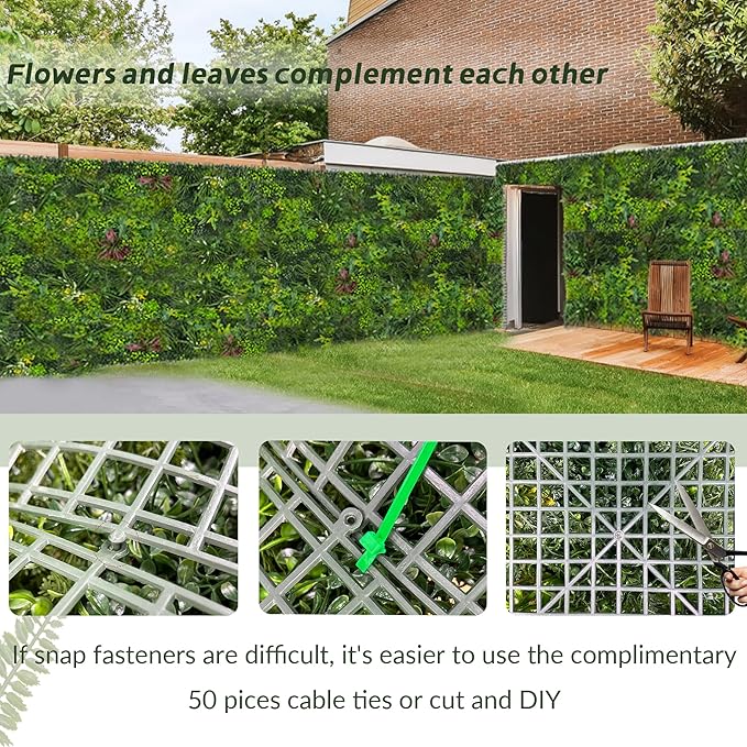Artificial Grass Wall Boxwood Plant Panel: 20"x20"(8P) UV Resistant Green Leaves Faux for Interior Wall Backdrop,Garden and Indoor Outdoor Wall&Fence Covering Privacy，Party Wall Fence Decor