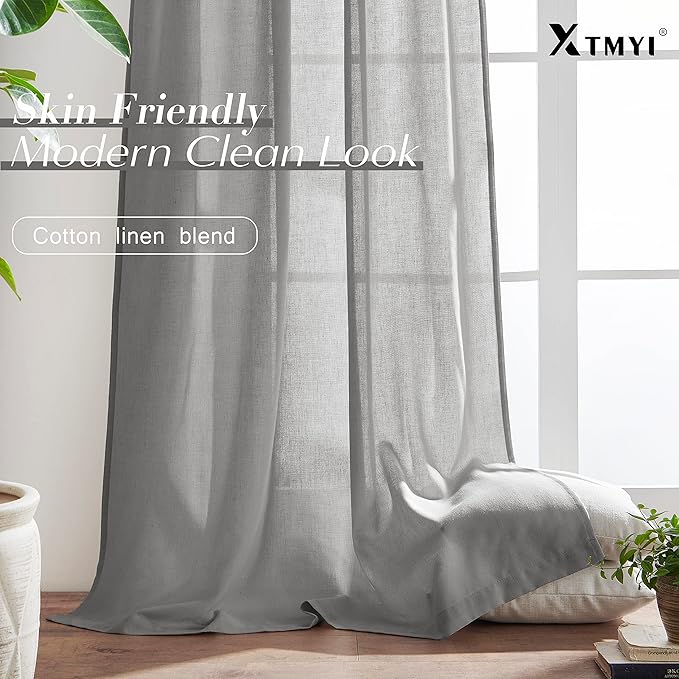 Light Gray Curtains 84 Inches Long 2 Panels Sets,Semi Sheer Linen Back Tab Hooks Pleated Privacy That Let Light in Filtering Non See Through Curtains for Bedroom Living Room 84 In Length,Dove Grey