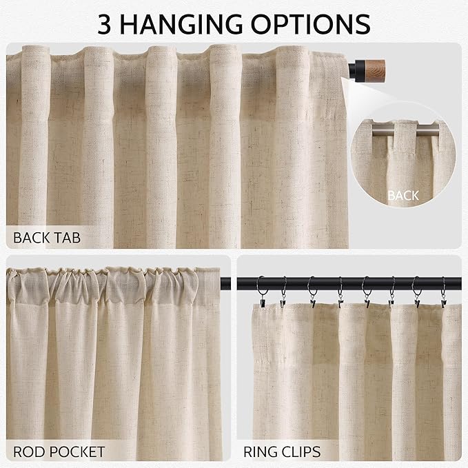 Nanspring Grey Flax 120 Inch Curtains for Living Room Linen Light Filtering Mordern Boho Sheer Curtains Back Tab and Rod Pocket Extra Long Floor to Ceiling Curtain for Bedroom Office 52x120, 2 Panels