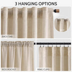 Nanspring Grey Flax 120 Inch Curtains for Living Room Linen Light Filtering Mordern Boho Sheer Curtains Back Tab and Rod Pocket Extra Long Floor to Ceiling Curtain for Bedroom Office 52x120, 2 Panels
