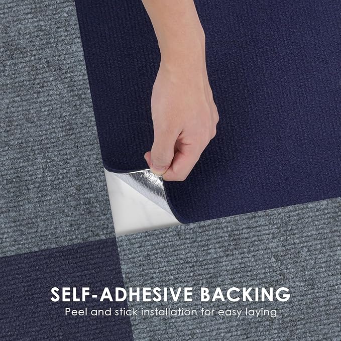 Carpet Tile 20 Pack 24” X 24” Self Adhesive Carpet Floor Tiles Anti-Slip Squares Peel and Stick Floor Tilel DIY Installation for Bedroom(Blue)