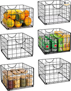 Metal Wire Basket Organizer Foldable Set of 6, Food Storage Mesh Bin with PVC Sheet, Freezer Organizer Bins for Pantry Closet Bathroom-Black