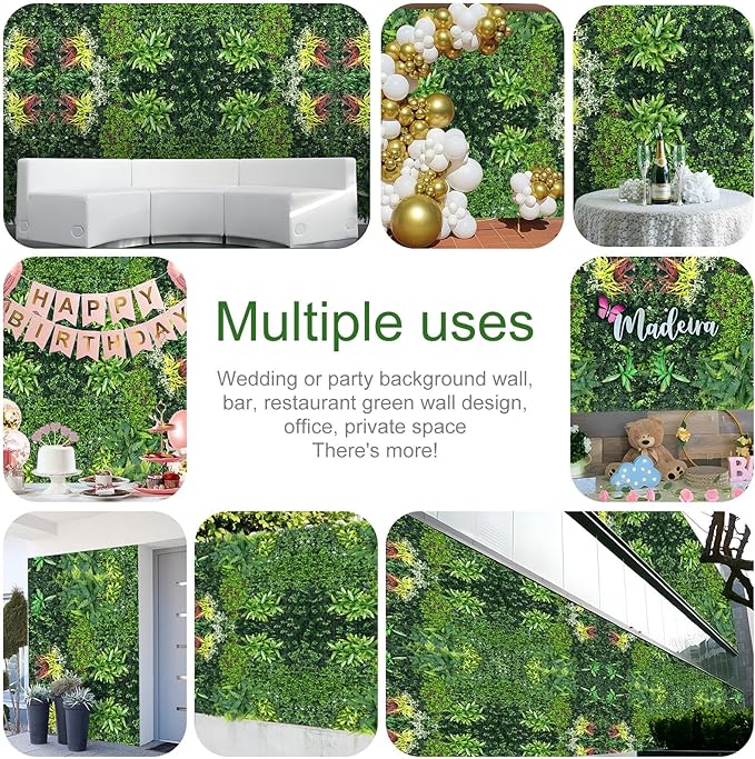 Boshen Artifical Grass Wall Panels 40"x40" Backdrop Boxwood Panels Greenery Backdrop Wall Grass Boxwood Hedge Wall Panels UV Protected Privacy Grass Wall Decor for Party Wedding Garden Indoor Outdoor
