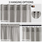 Nanspring Light Gray Linen Curtains 63 Inch Length for Living Room Back Tab and Rod Pocket Semi Sheer Curtain Simple Modern Coastal Room Decor Light Filtering Grey Drapes for Bedroom 52x63, 2 Panels