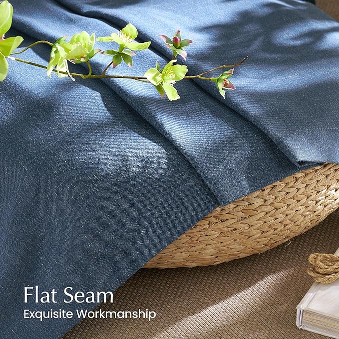 NICETOWN Thick Linen Semi Sheer Navy Blue Curtains for Living Room, Pleat Tape Semi Sheer Privacy Added with Light Filtering Window Treatments for Farmhouse/Bedroom, W52 x L95, 2 Panels