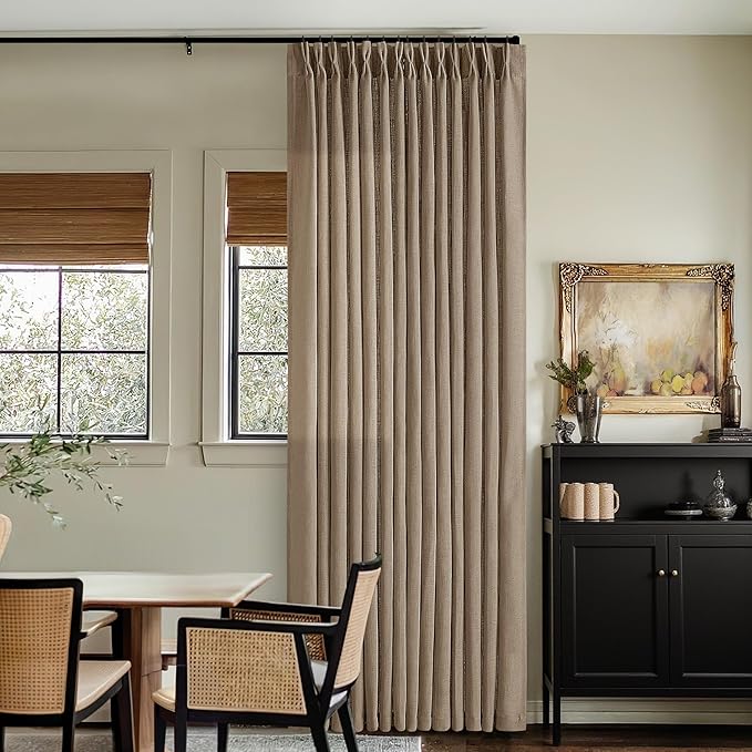 Extra Long Light Brown Linen Curtains 120 Inches Long Tan Brown Coffee Latte Farmhouse Rustic Curtain Light Filtering Semi Sheer Back Tab Pinch Pleat Curtain for Tall Ceiling Living Room 2 Panels