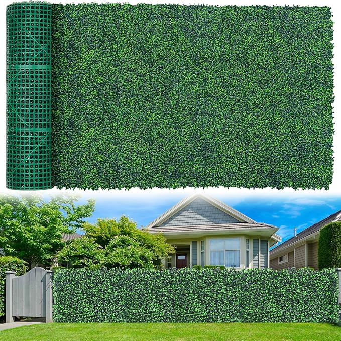 Artificial Boxwood Roll Panels,60"x 120"(50 sq.ft) UV-Anti Faux Ivy Leaves Privacy Fence Screen Grass Wall Roll Panels for Indoor Home Decor and Outdoor Garden Backyard