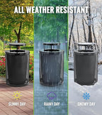 Alpine Outdoor Trash Can 36 Gallon Diamond Steel Commercial Metal Waste Bin with Leak Proof Liner, Heavy Duty Steel Mesh Design, Rain Bonnet Lid & Flat Lid for Parks, Streets, and Public Spaces-Black