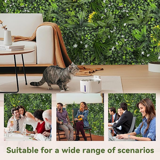 Artificial Grass Wall Boxwood Plant Panel: 20"x20"(12P) UV Resistant Green Leaves Faux for Interior Wall Backdrop,Garden and Indoor Outdoor Wall&Fence Covering Privacy，Party Wall Fence Decor