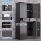 Garage Storage Cabinet, Metal Storage Cabinet with 2 Drawers and 2 Adjustable Shelves, Metal Lockers with Pegboards for Homes, Offices, Kitchens, Schools and Pantries