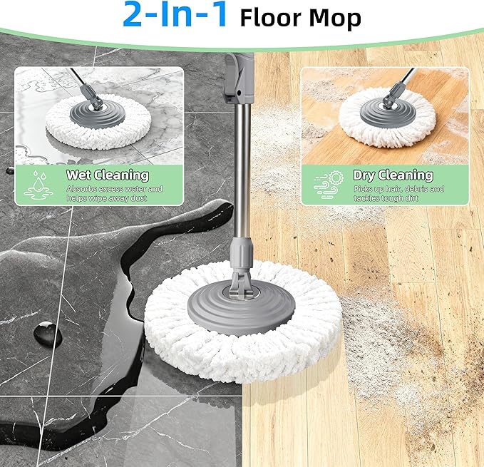 2025 Upgraded Gen 2 Spin Mop and Bucket Set with 4 Swivel Wheels for Easy Rolling, Separates Clean & Dirty Water, Floor Mop with 6 Washable Mop Heads for Wood, Tile, Vinyl, Baseboards - Grey/Blue