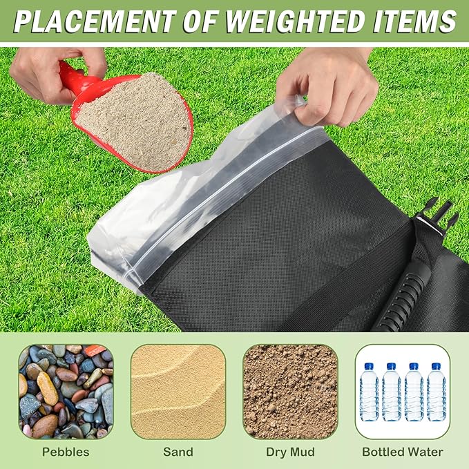 Esmorah Umbrella Base Weights Sand Bags, 2 Pack 65lbs Fillable Weight Bags to Hold Things Down, Black Weighted Base Sandbags for Outdoor Furniture Patio Cantilever Umbrellas Stand (Without Sand)