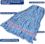 Matthew Cleaning 24oz Heavy Duty Mop Head Commercial Replacement for General and Floor Cleaning, Wet Industrial Blue Cotton Looped End String Head Refill (Pack of 3) Blue