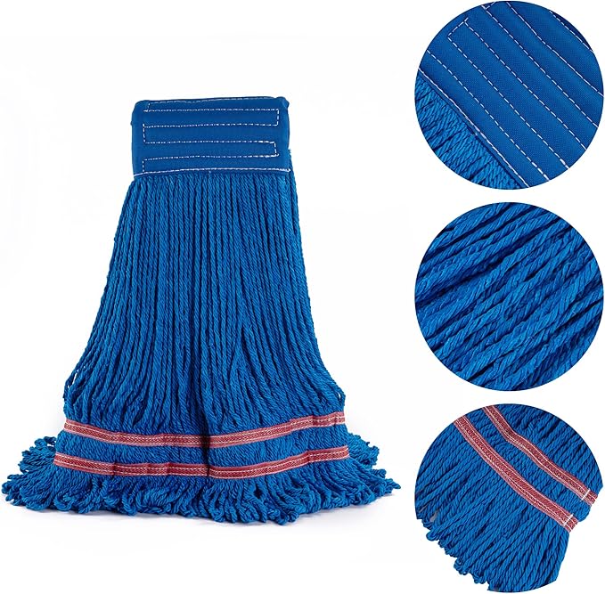 Matthew Cleaning Microfiber String Mop Heavy Duty Commercial Wet Mop Head Replacement,Excellent Absorbency,Premium Launderability,Reusable for Home,Commercial and Industrial Use(Blue,3Pack)