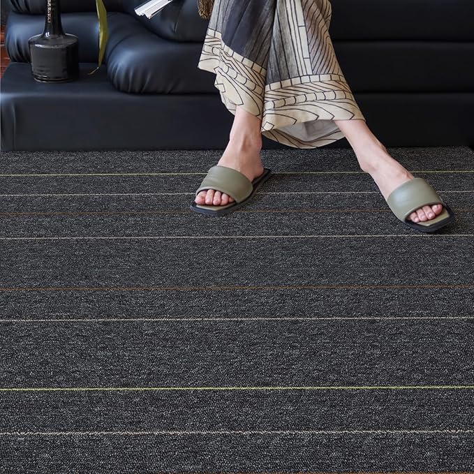 40 Tiles 20"x20" Carpet Tiles (107 sqft/Carton) - Non-Slip, Non-Adhesive, Padded Square Flooring for Home & Office - Easy DIY Installation, Seamless Look, Indoor & Outdoor Use
